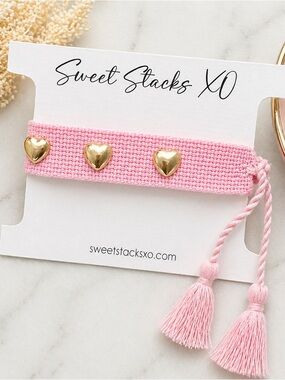 Lavender Pink Woven & Heart Charm Bracelet